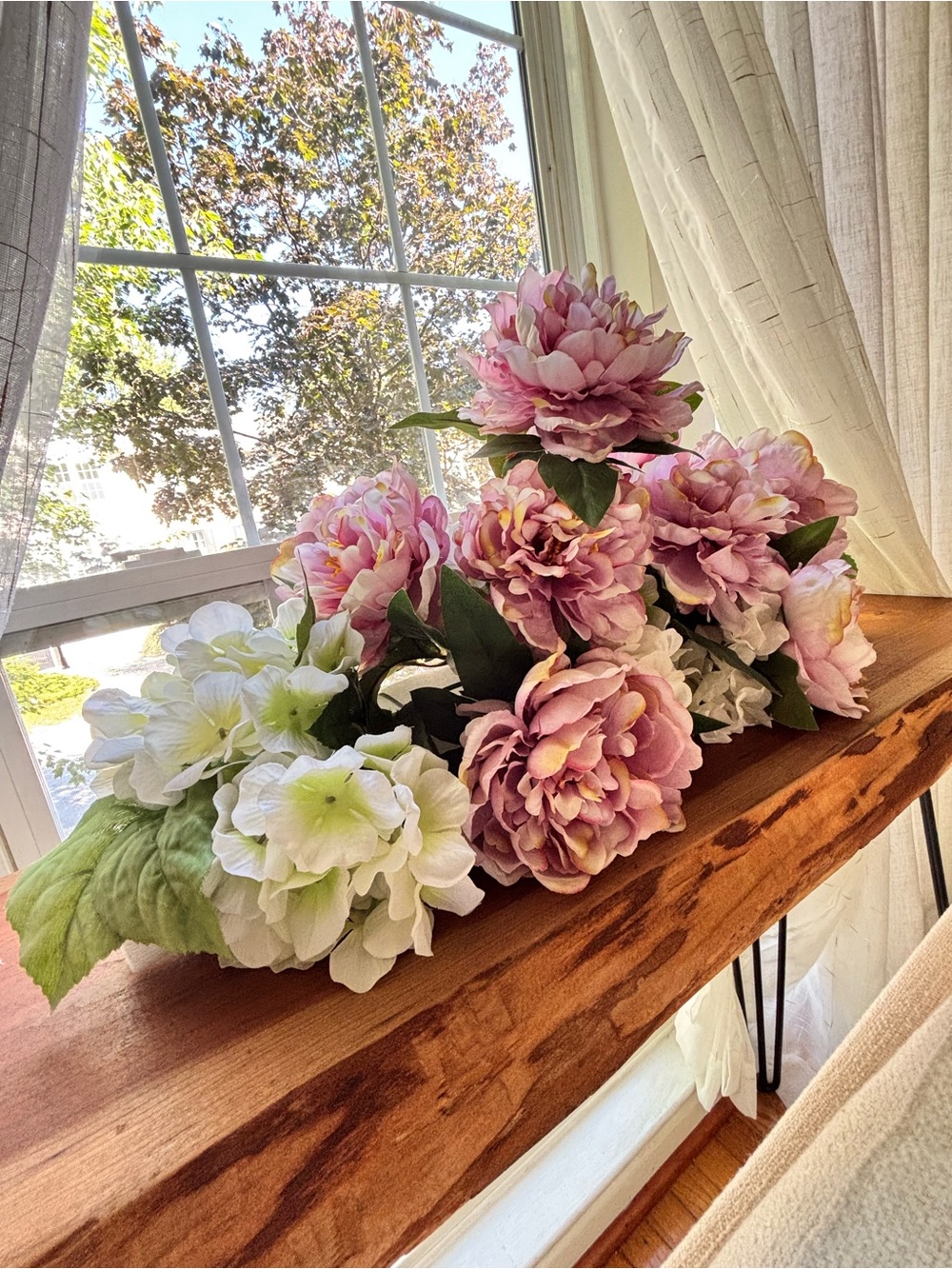 Artificial Pink Peony and White Hydrangea Floral Arrangement - Unbranded